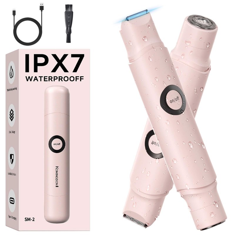 Bikini Trimmer for Women-Electric Razors for Women,Rechargeable Pubic Body Hair Trimmer,Waterproof Electric Shaver,Portable Lady Bikini Shaver for Legs, Body,Armpit, Facial, Gifts for Woman, Pink