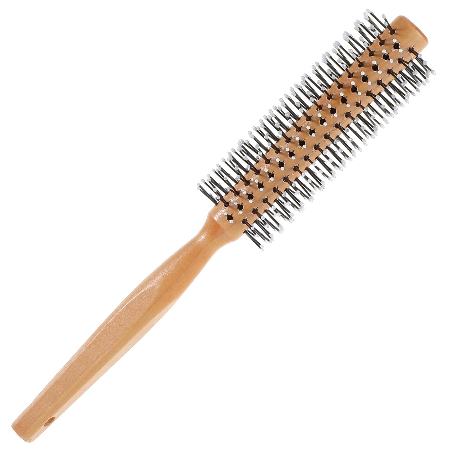 Round Hair Brush for Blow Drying Round Comb Mens Women Wooden Small Rounds Brush Comb Roller Curling Brushes, Gentle Nylon Bristles (Yellow)