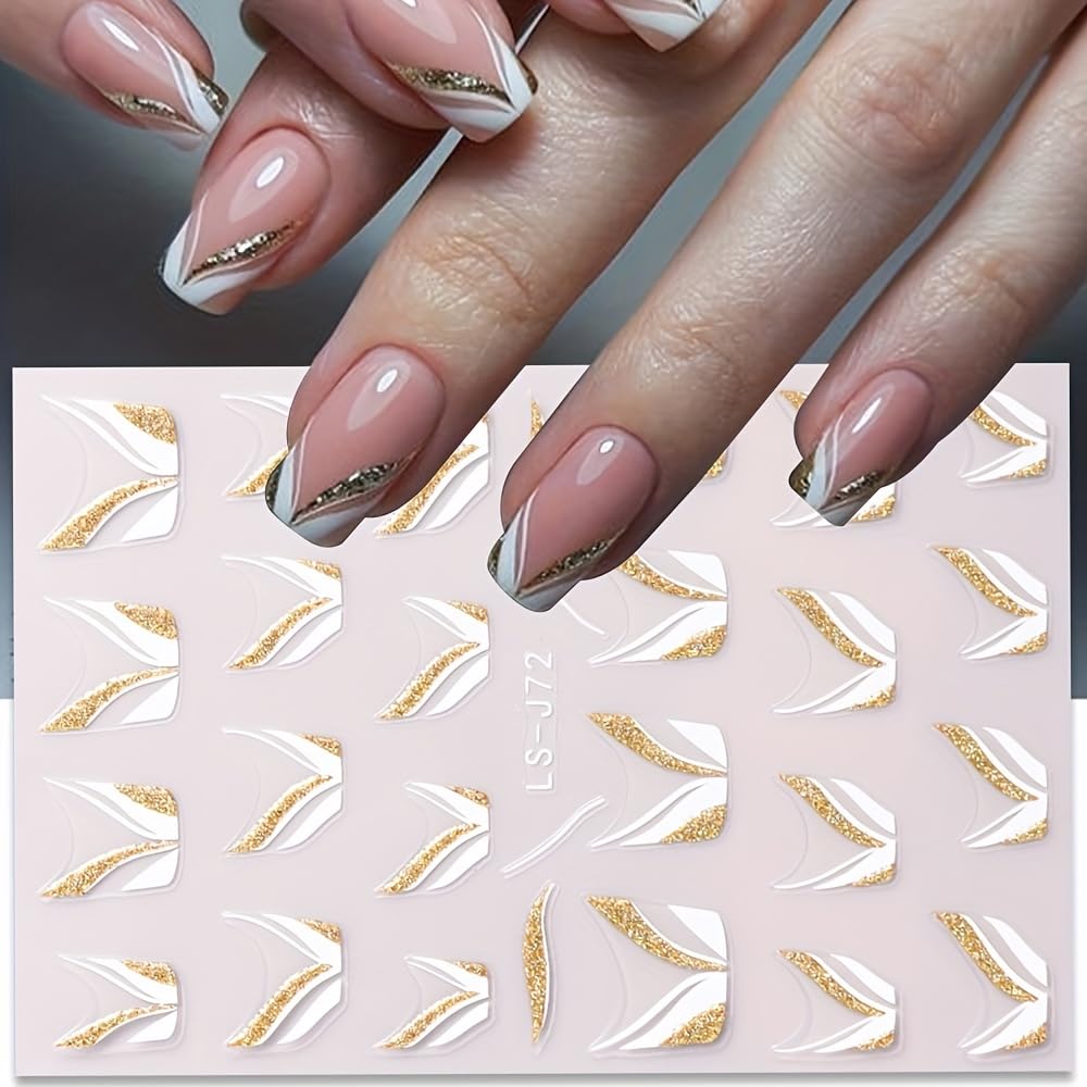 LS J73 Self Adhesive Disposable Nail Decals Fantasy Themed Stripe Pattern Matte Paper Art Stickers with Embroidery Details
