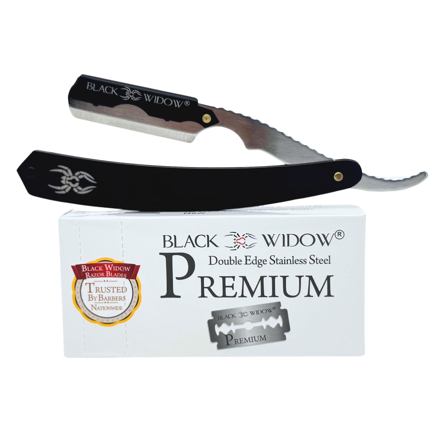 Black Widow Professional Straight Razor for Barbers – Wooden Handle, Stainless Steel Blade Holder – Precision Shaving Tool for Men’s Grooming – Easy Blade Replacement – Est. 2016