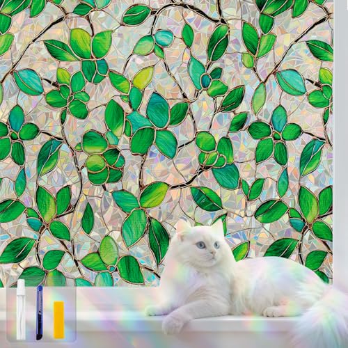 Stained Glass Window Privacy Film - Decorative Rainbow Clings, 17.5x78.7 in