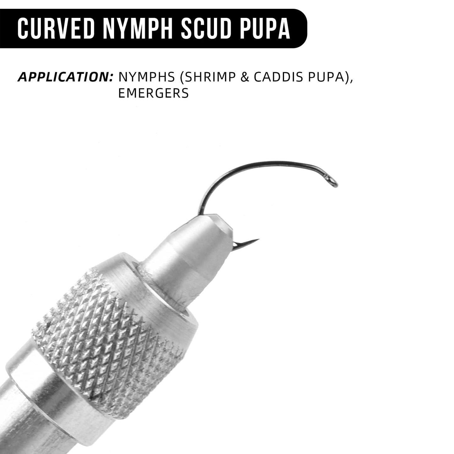 SF #12 Curved Nymph Scud Pupa Fly Tying Hooks Micro Barbed Black Nickel High Carbon Steel Fly Tying Materials Fly Hook with Mini Box 100Pcs