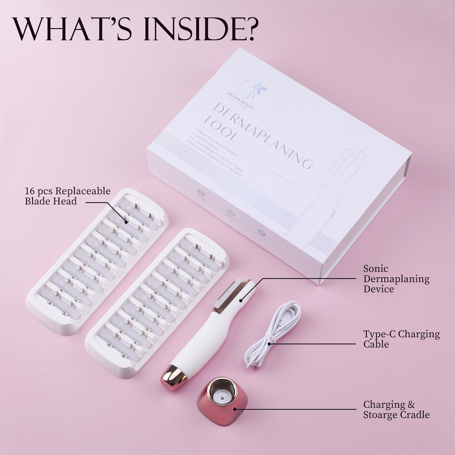 CEVEK Sonic Dermaplane Tool - Electric Facial Hair Remover for Women & Eyebrow Trimmer, Exfoliating Face Razor with 16 Replacement Blades (6 Months Supply) for Peach Fuzz & Dead Skin (White)