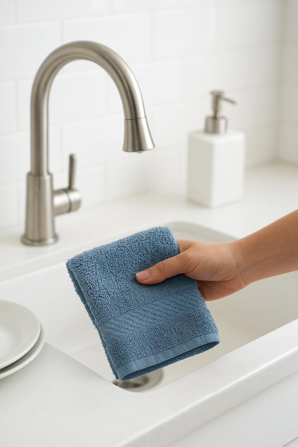 Luxury Cotton Washcloths - Ultra Soft & Super Absorbent Terry Towels | 12x12 MultiPack in China Blue