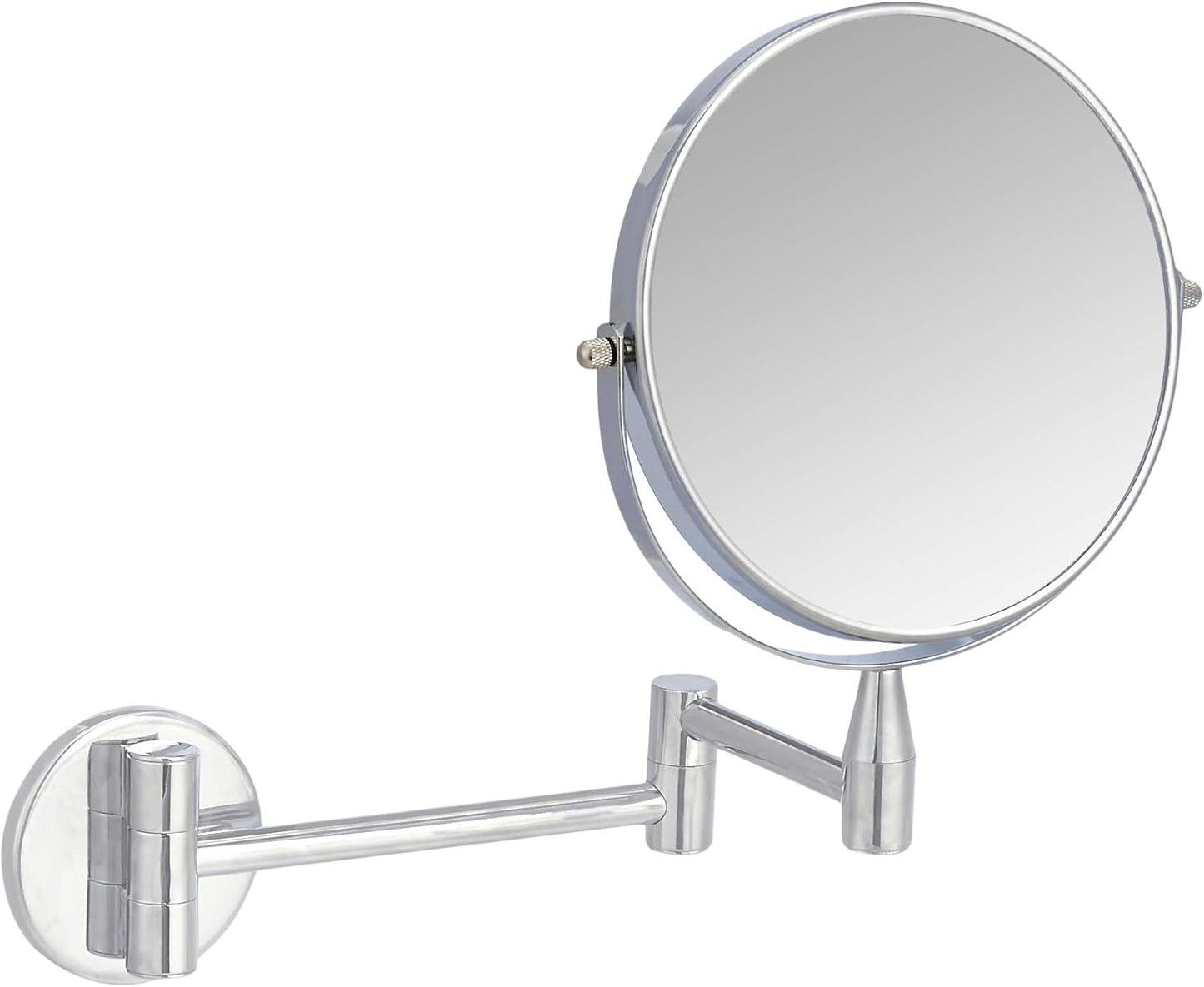 Round Wall Mount Vanity Mirror - 360° Rotation, Double-Sided, 1X/5X Magnification | 12.8"L x 10"W, Chrome Finish