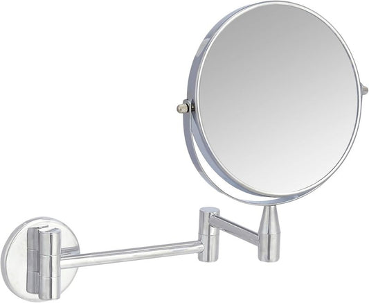 Round Wall Mount Vanity Mirror - 360° Rotation, Double-Sided, 1X/5X Magnification | 12.8"L x 10"W, Chrome Finish