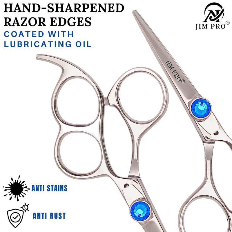 JIM PRO - 5’’ German Beard Mustache Scissor with 2 combs and Carrying pouch - Premium Hair Trimming Kit for Men's Facial Hair -Perfect Shears for Personal Grooming, Cutting & Styling (BLUE+SILVER)