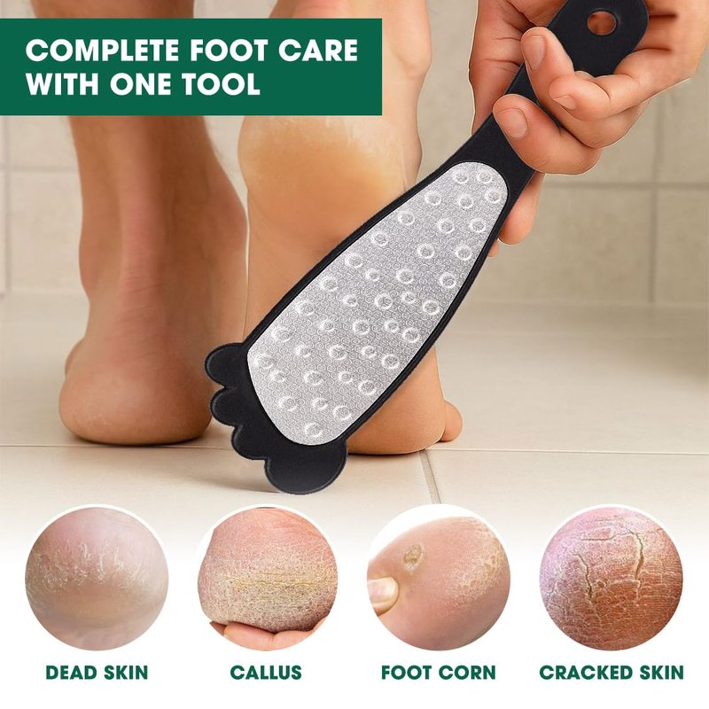 Hotosu 2 Sided Foot File Callus Remover Stainless Steel for Wet & Dry Skin – Professional Cheese Grater for Feet & Foot Rasp for Smooth Feet, Pedicure Tools for Feet, Gentle Foot Care at Home (Black)