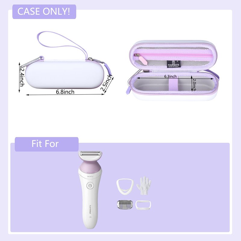 Tourmate Hard Storage Case for Philips Beauty Shaver,Travel Case for Lady Electric Shaver Series 6000 (Only Case) (PU, White + Purple)