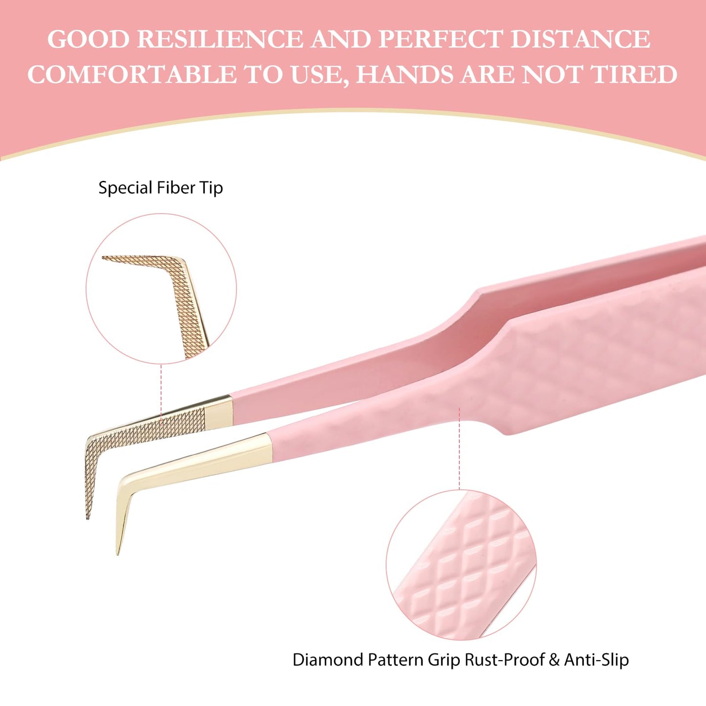 Oranllow Lash Tweezers Set for Eyelash Extensions - 3 Precision Fiber Tip Diamond Grip, Volume,L-shape Boot, 90 Degree Lash Tweezers for Volume Classic Lashes Premade Fans (3)