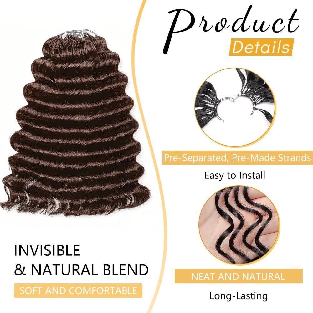 Deep Ocean Wave Crochet Hair Bundles - 24 Inch, 300g Pre-Separated Human Hair Extensions for Black Women | Medium Brown, 240 Strands