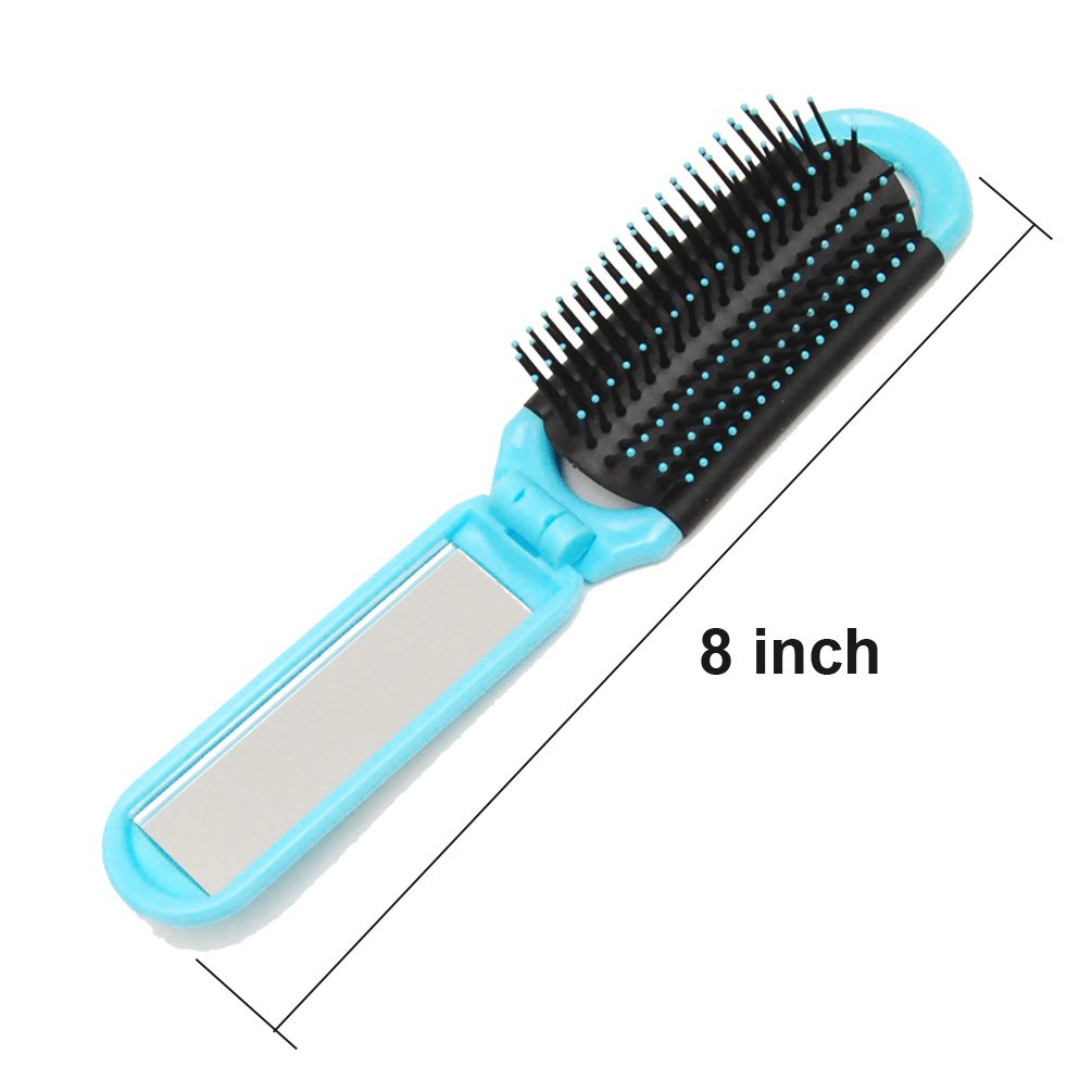 Mini Folding Mirror Detangler Hair Brush - 3 Pack | Portable Comb for Adults & Kids