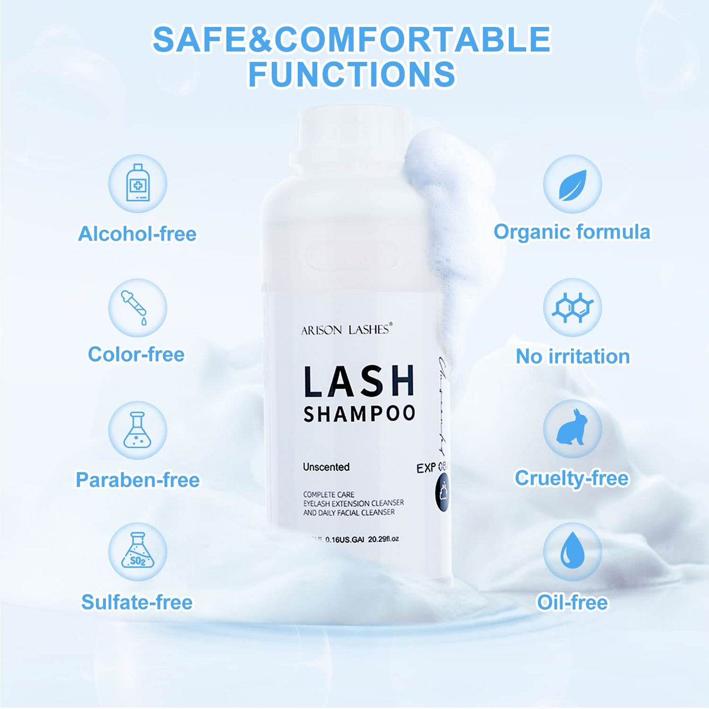 Arison Eyelash Eyelash Extension Shampoo 600ml / Eyelid Foaming Cleanser/Wash for Extensions and Natural Lashes/Paraben & Sulfate Free Safe Makeup & / Professional & Self Use (unscented)…