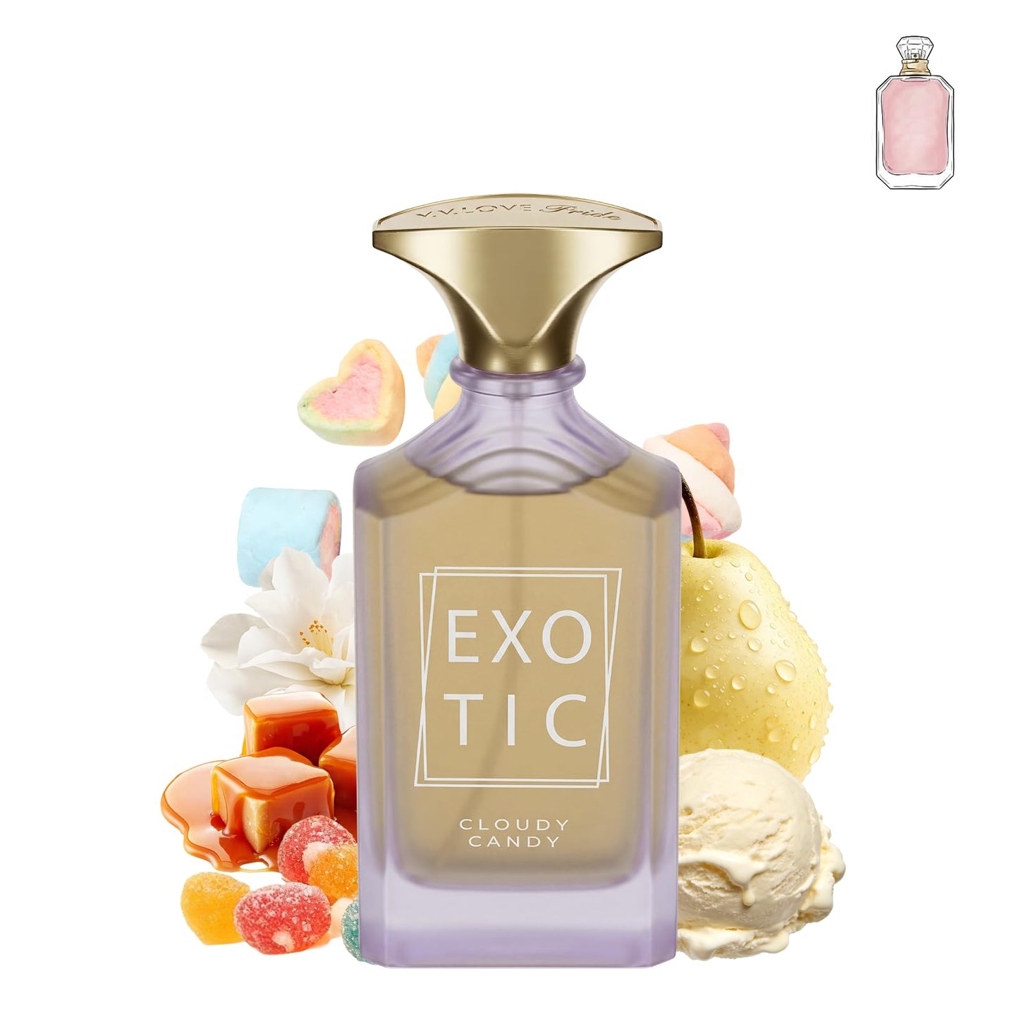 V.V.LOVE prive CLOUDY CANDY Eau de Parfum Sweet Vanilla and Rock Sugar Fragrance Irresistibly Cozy, Delightful Perfume for Women 3.4 oz/100 ml