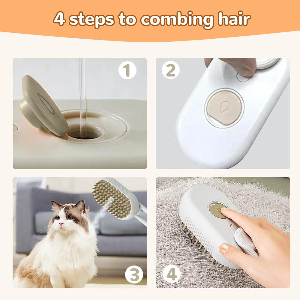 Upgraded Cat Steam Brush, 3 in 1 Pet Steam Groomer Comb, Rechargeable Pet Steam Groomer Brush for Massaging and Cleaning Shedding Pets Hair, Anti-Static Hair Removal Comb for Cats Dogs (White)