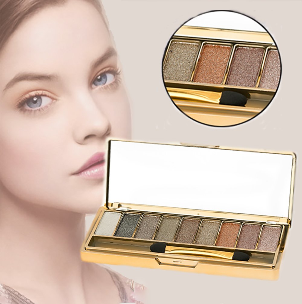 Sparkle Eyeshadow Palette - 9 Color Shimmer Makeup Set with Gold Glitter | Highly Pigmented Diamond Shades