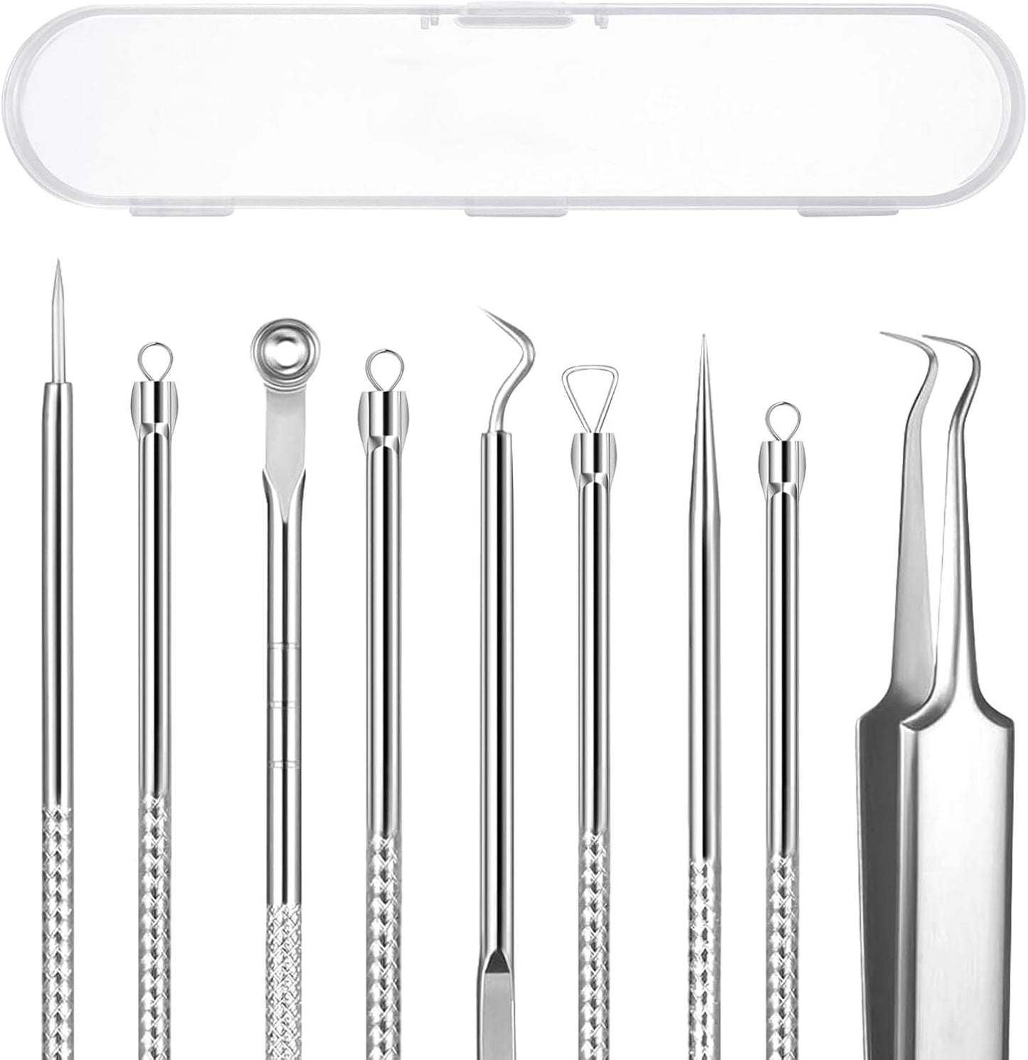 Blackhead Remover Kit - 5PCS Professional Stainless Steel Comedone Extractors for Acne & Blemish Removal | Curved Tweezers Included
