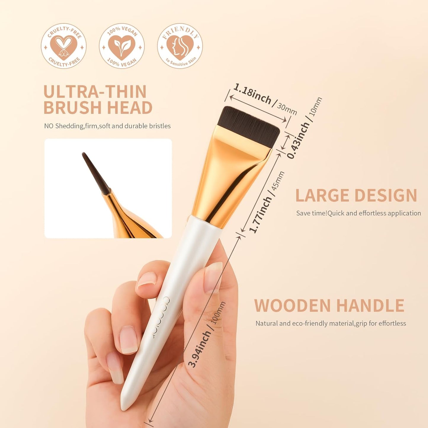 Flat Foundation Brush Set with Dual-Edged Spatula - Korean Makeup Blending Tool for Liquid & Cream
