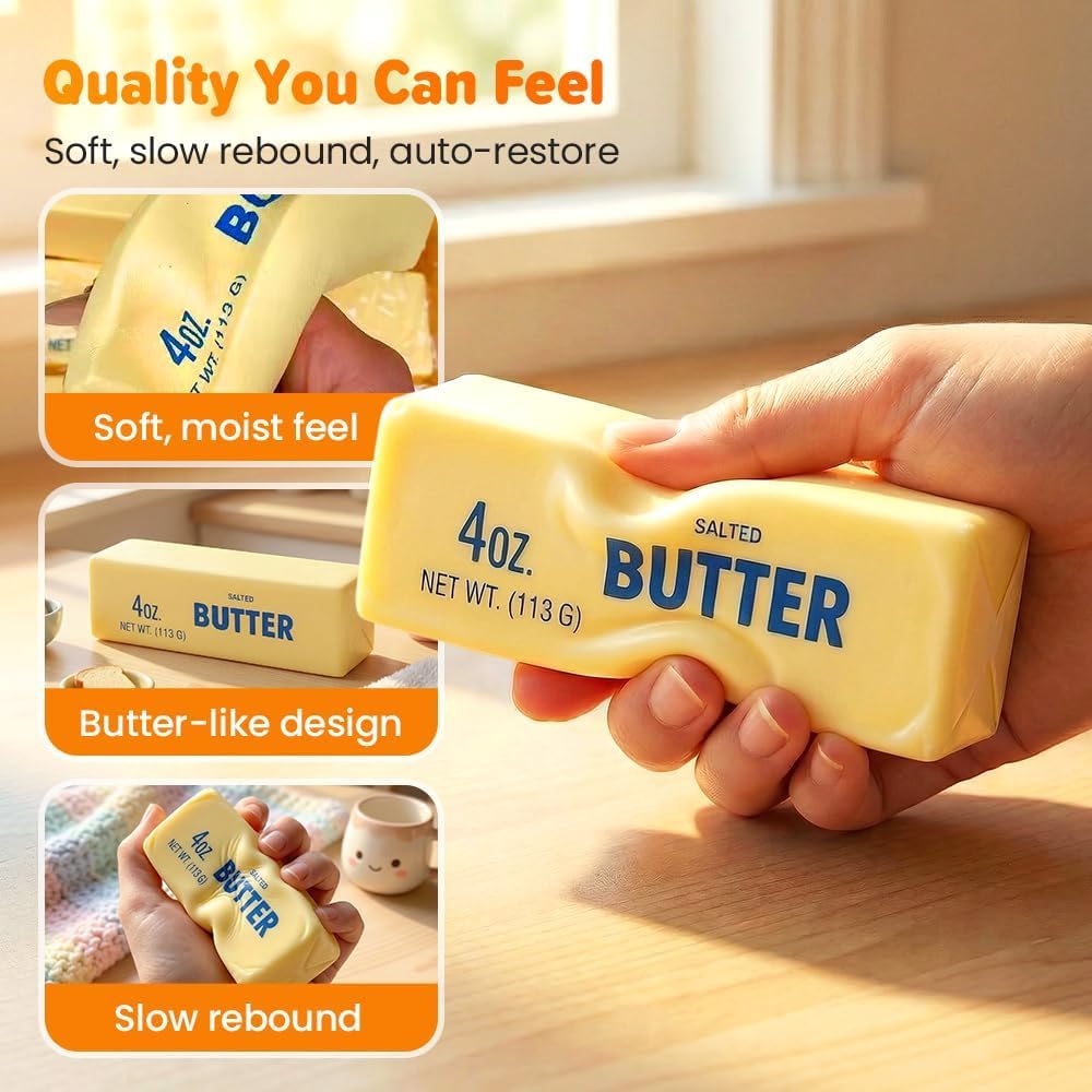 2 Pieces of Slowly Expanding Butter Squeeze Toys, Super Soft Butter-Shaped Slow Rebound Squeeze Toys, Stress and Anxiety Relief Relaxation Toys, Ideal Birthday Party Gifts