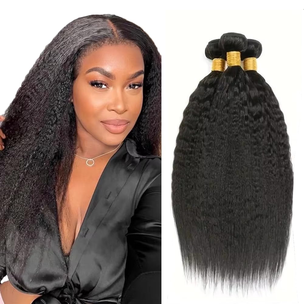 28 30 32 Inch Yaki Straight Human Hair Bundles kinky Straight Bundles Kinkystraight Human Hair Bundle LadrXadr Kinky Yaki Bundle 1B Color 150g