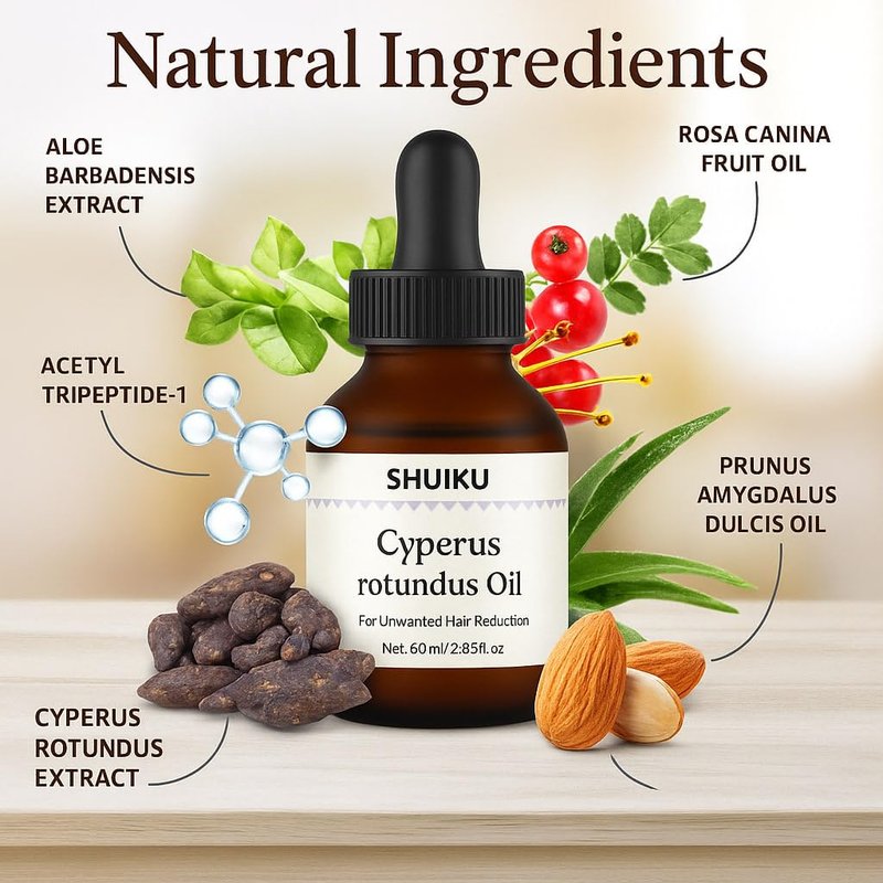 Cyperus Rotundus Oil for Hair Removal - 100% Pure Natural Extract | Smooth Skin, Reduce Body Hair Growth - 60ml (2 Packs)