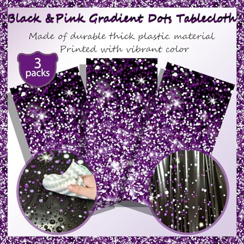 OQOQ Purple Gradient Dots Tablecloths, 3-Pack, 108x54 in