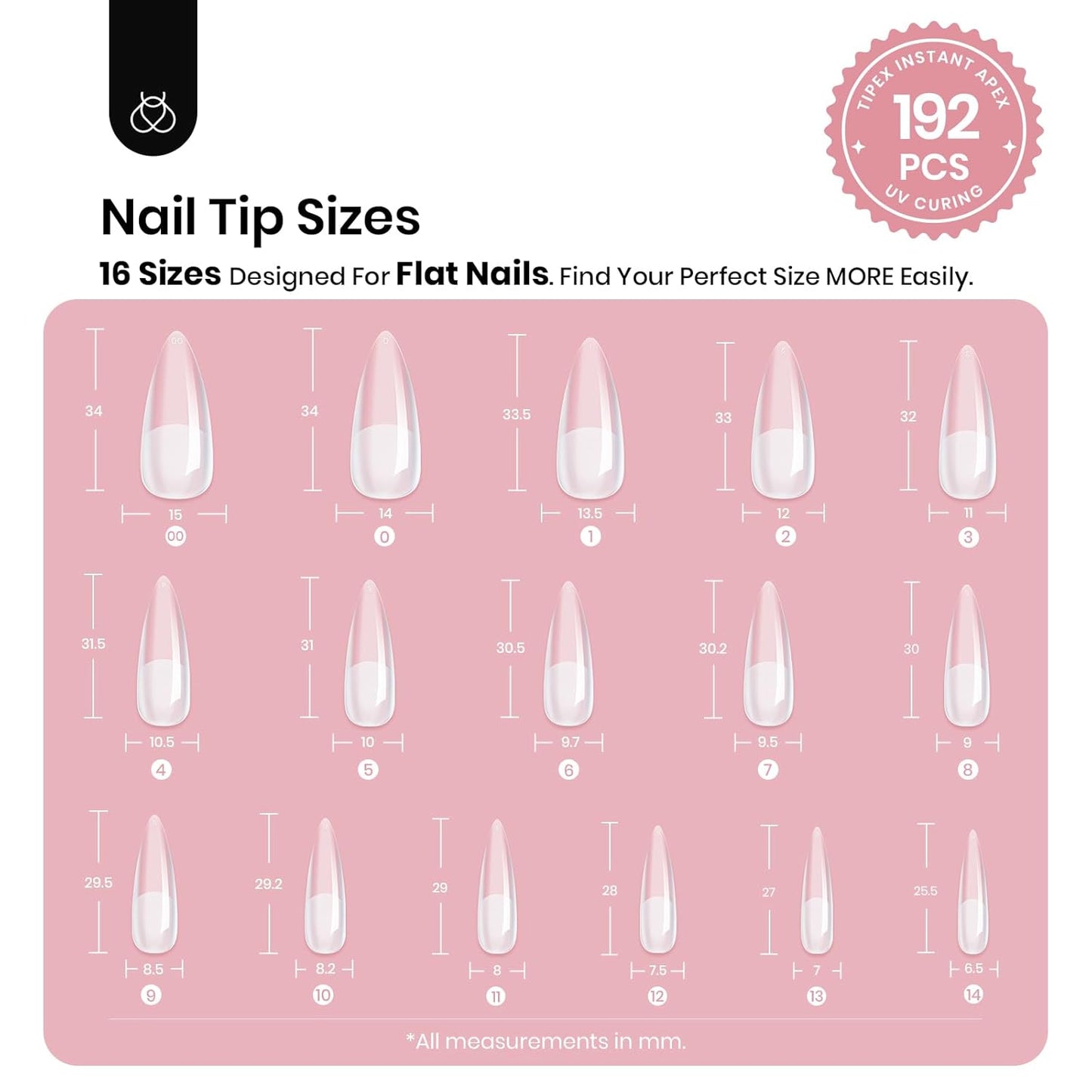 Apex Nail Tips - Stiletto Shape | 192 Pcs Pre-Etched Acrylic in 16 Sizes