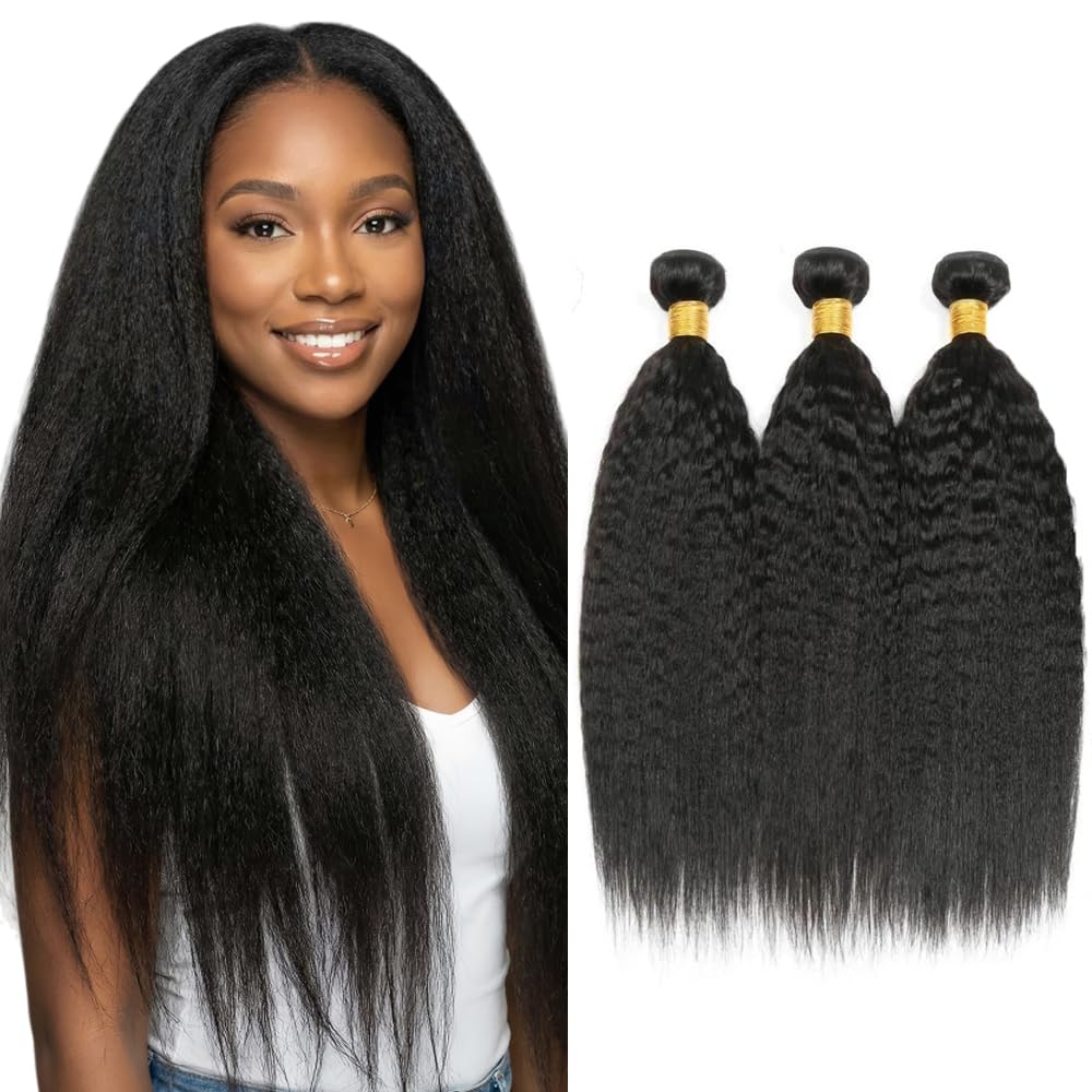 #1B Yaki Straight Human Hair Bundles Natural Black Bundle 20 22 24 Inch Yaki Human Hair Bundles Unprocessed Virgin #1B Bundle 150g