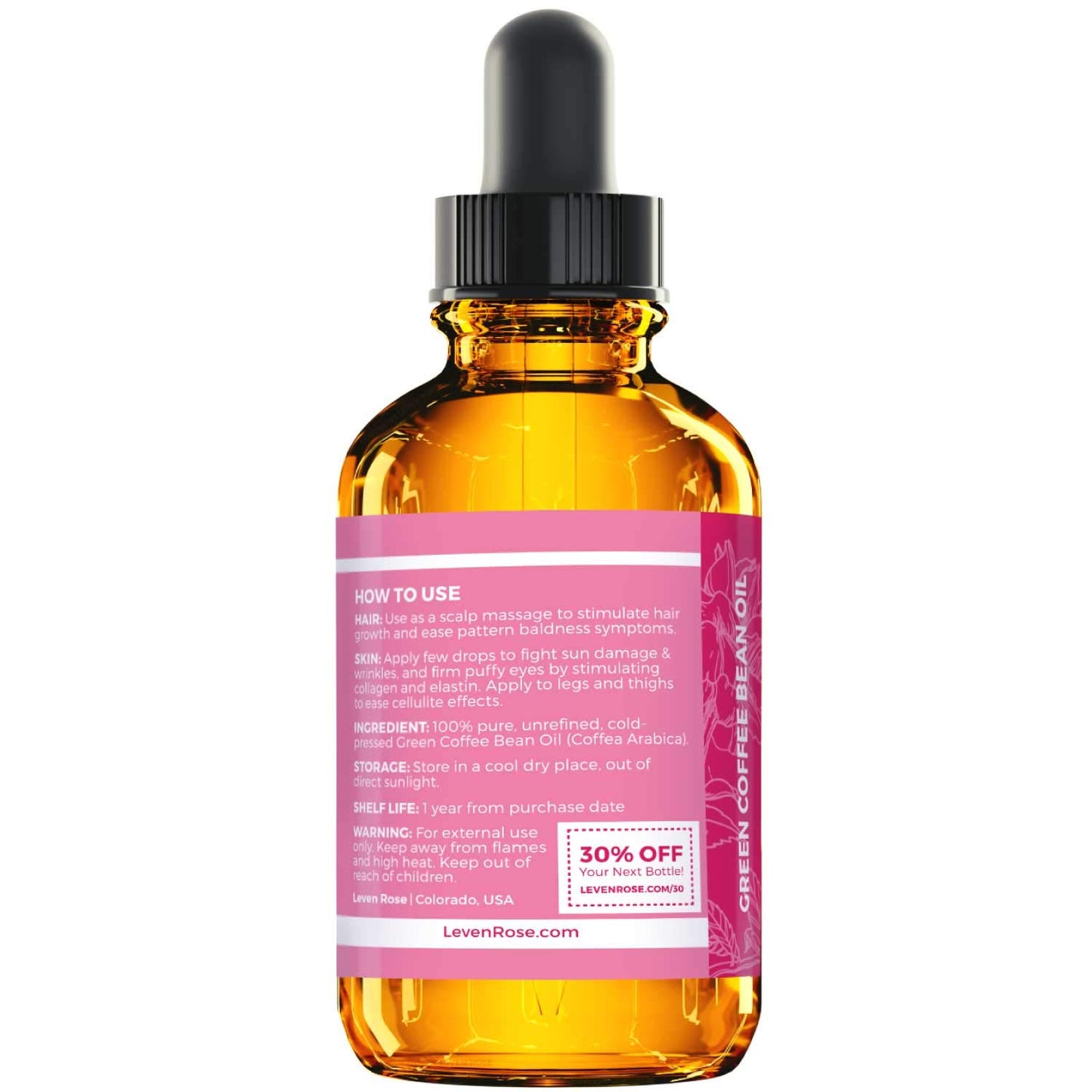 Green Coffee Bean Oil - 100% Natural Cold Pressed Unrefined Oil for Eyes, Face, Nails & Hair - 1 oz Bottle