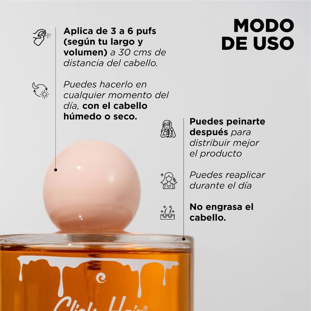 Click Hair Intense Shine Honey Hair Perfume | Perfume Capilar De Miel Brillo Intenso Colombia (3.3oz - 100ml)
