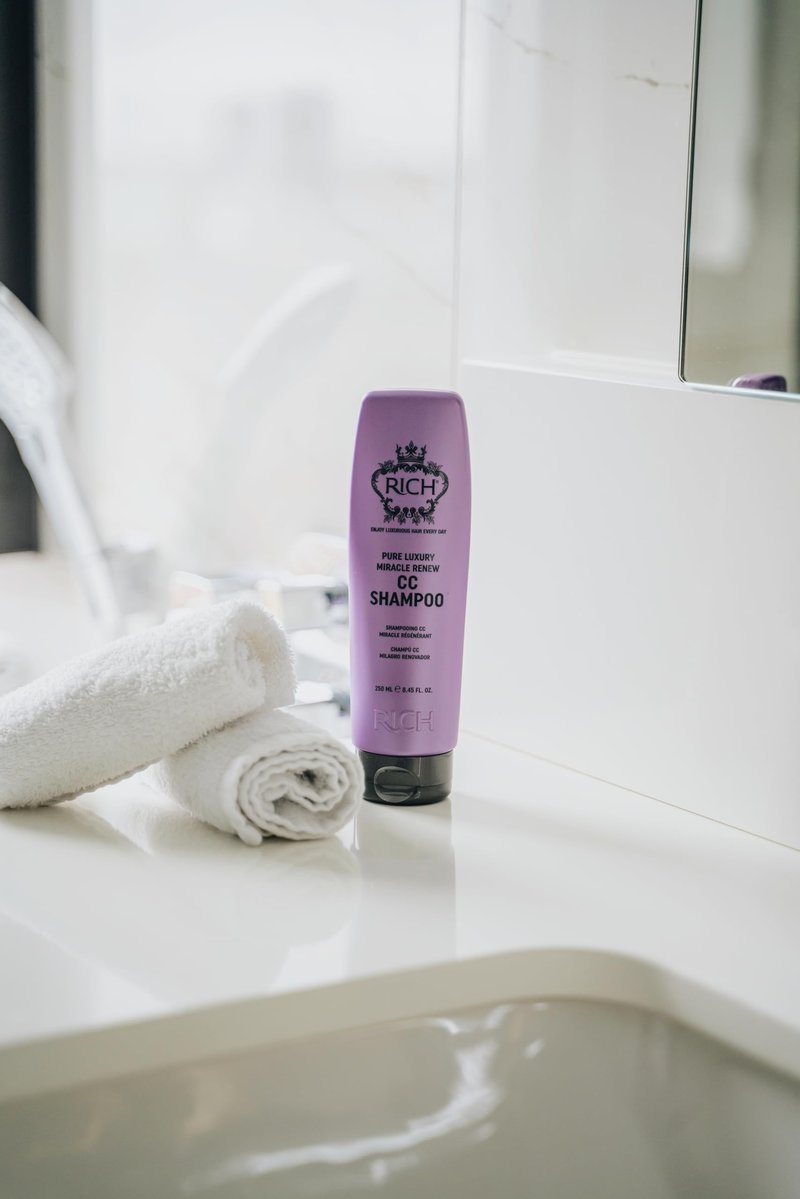 RICH Pure Luxury Miracle Renew Keratin Shampoo for All Hair Types - Repair, Protect and Strengthen Damaged Hair & Split Ends - Argan Oil, Algae & Red Grape extract - 8.45 Oz
