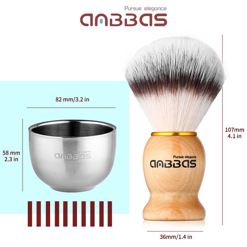 Anbbas 4IN1 Shaving Brush Set,Nylon Bristles Wood Handle and Stainless Steel Soap Bowl,ABS Wall Mounted Shaving Holders for Brush and Bowl for Men Wet Shave