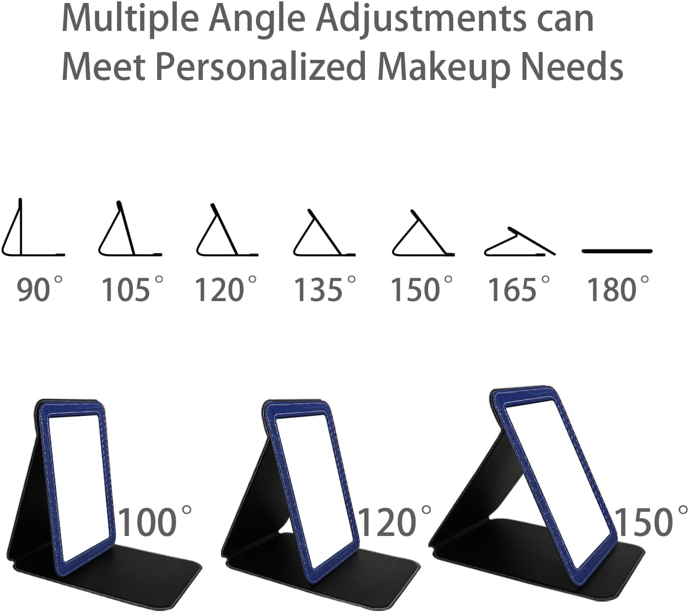 Foldable Desk Mirror - Blue Adjustable Angle Travel Mirror with PU Edge Cover | 6.5×8.9”