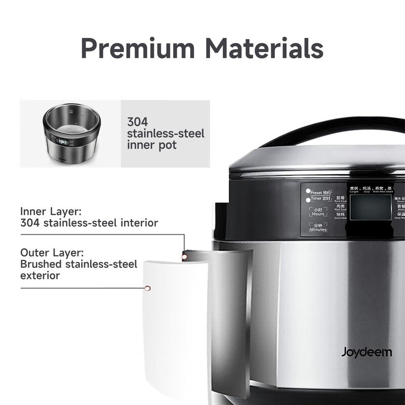 Joydeem Electric Stew Pot, 8.5Qt Stainless Steel Inner Pot with 5 Ceramic Liners (3.5L + 4 × 0.45L), Dual Cooking Modes, Brushed Stainless-Steel Exterior, For Soup, Congee & Bird’s Nest, DDG-B350