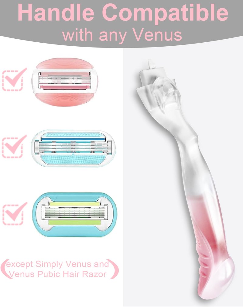 Replacement Razor Handle Compatible with Gillette Venus, Non-Slip Ergonomic Grip, Handle Only, Pink, 2 PCS