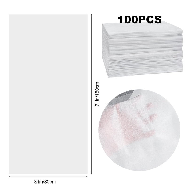 100 Pack 31" x 71" Disposable Non-Woven Massage Table Bed Covers - 2-Ply Waterproof Spa Sheets for Facial, Tattoo & Waxing.