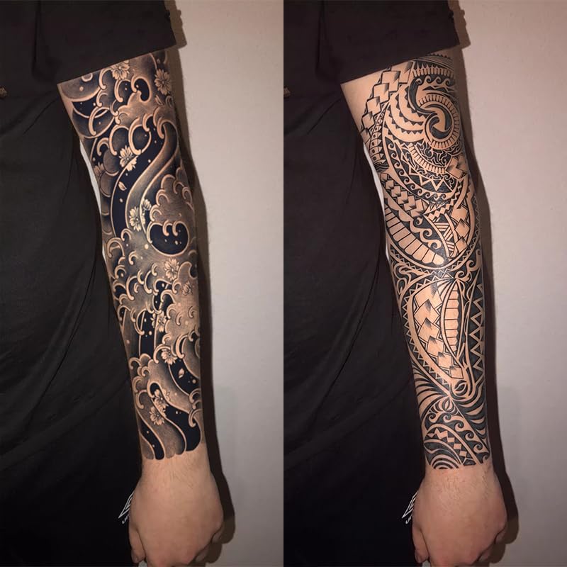 Tribal Waves Temporary Tattoo - 2 Sheets Japanese Arm Stickers
