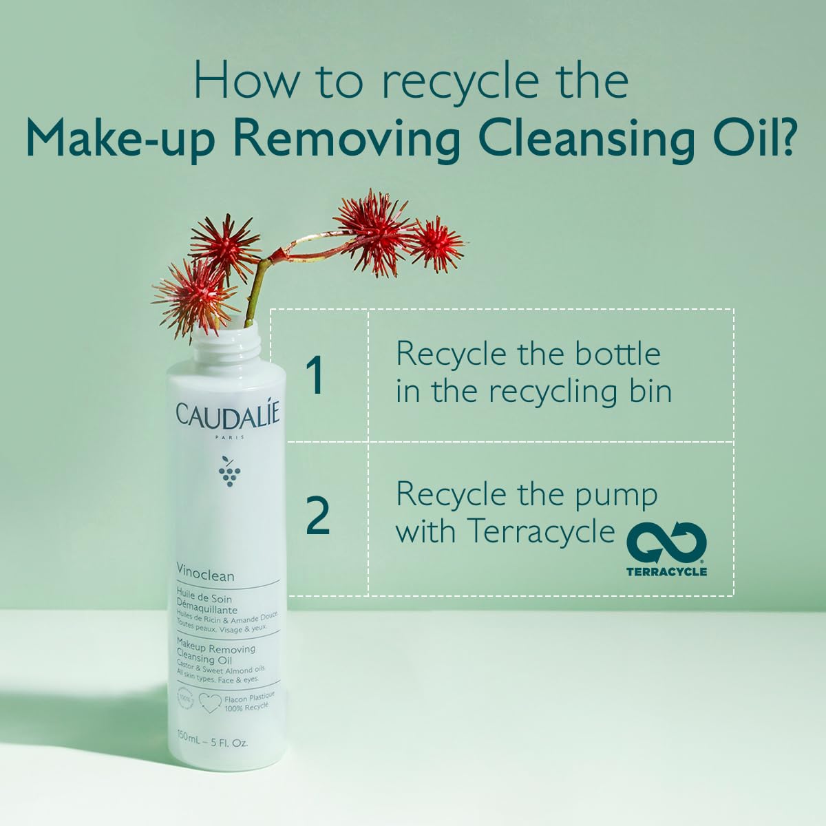 Caudalie Vinoclean Makeup Removing Cleansing Oil, Travel-Size Waterproof Makeup Remover - 75 mL