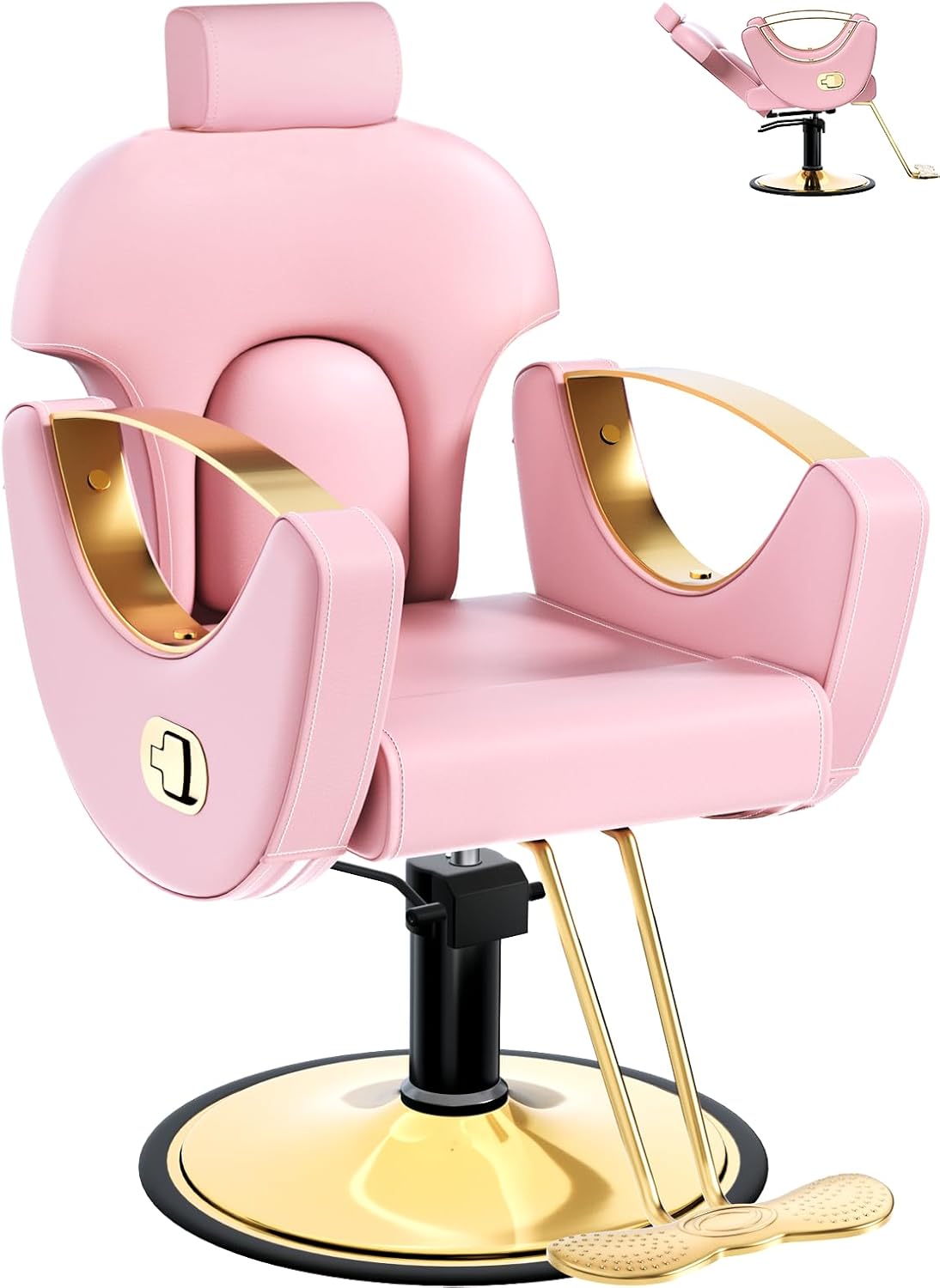 Professional Barber Salon Chair - Heavy Duty Hydraulic Design, 135° Recline, 360° Swivel | Black and Gold PU Leather