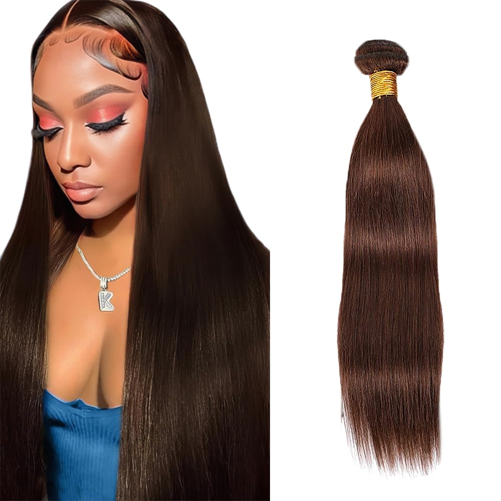 #4 Brown Bundles Human Hair Straight Bundles 19 21 23 Inch Chocolate Unprocessed Brazilian Virgin Hair 3 Bundle 50 Gram Per Bundle Deals Quick Weave Hair Extensions
