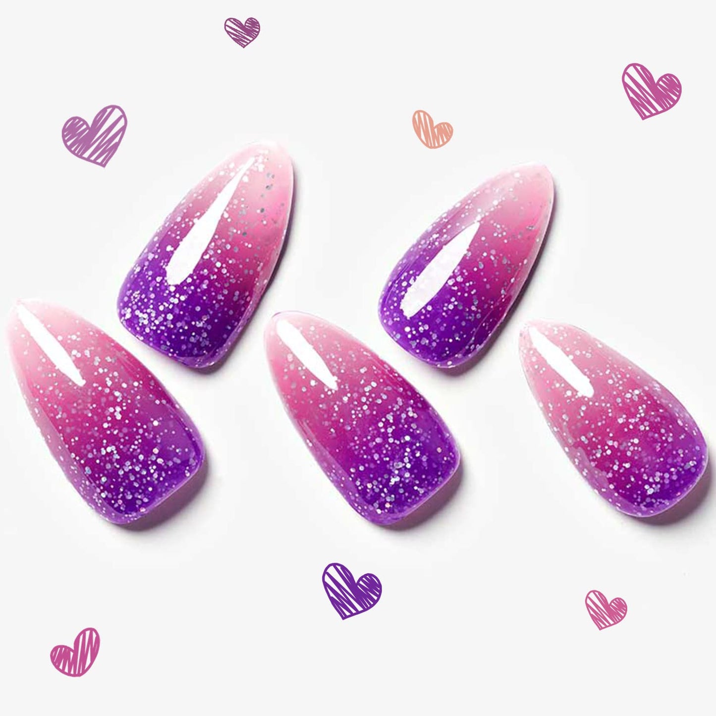Press On Nails | Medium Almond White Ombre Gel False Nails - Reusable Short Stiletto & Oval Acrylic Manicure Set