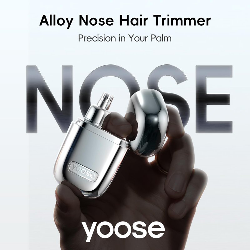 yoose Nose Hair Trimmer, Alloy Rechargeable Nose Hair Trimmer for Men Women, IPX7 Waterproof, Detachable Head, Easy to Clean, Portable Travel Size Nose Trimmers, Dual Edged Blades, Painless, Silver