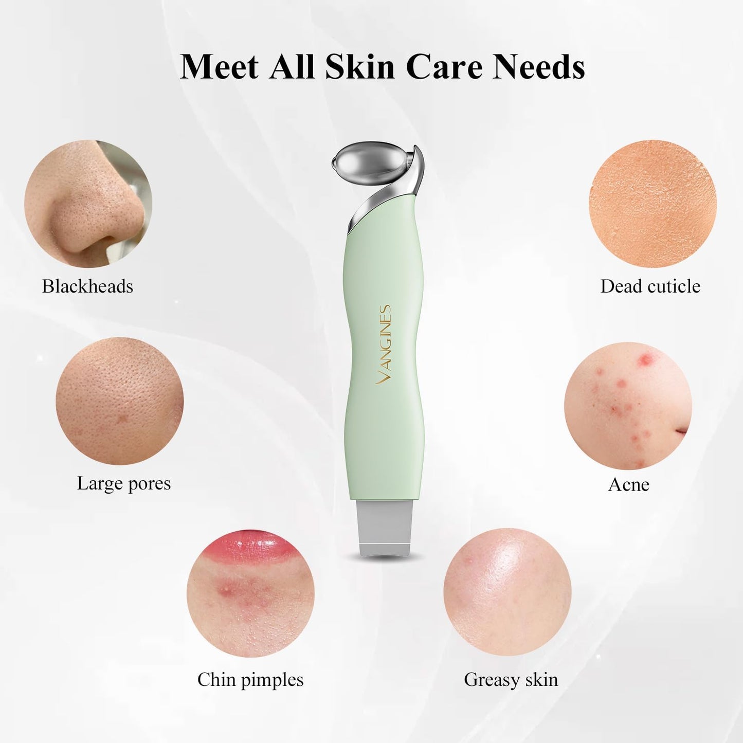 Vangines Blackhead Remover Tool with Ice Roller, Stainless Steel Face Scraper, Skin Scrubber Face Spatula for Deep Cleansing, 3-in-1 Skin Care Tool with 2 Silicone Brush Heads (Sage Mist)