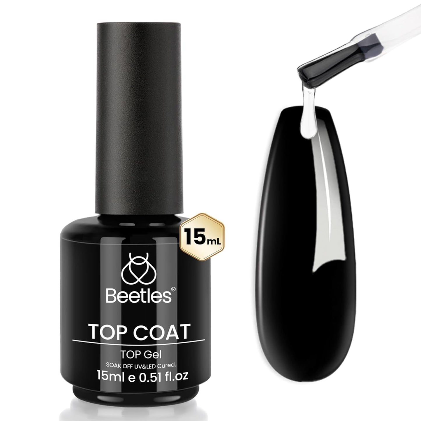 Beetles Gel Nail Glue Kit - 15ml Builder & Glossy Top Coat Gel | Long-Lasting Shine for DIY Nail Art