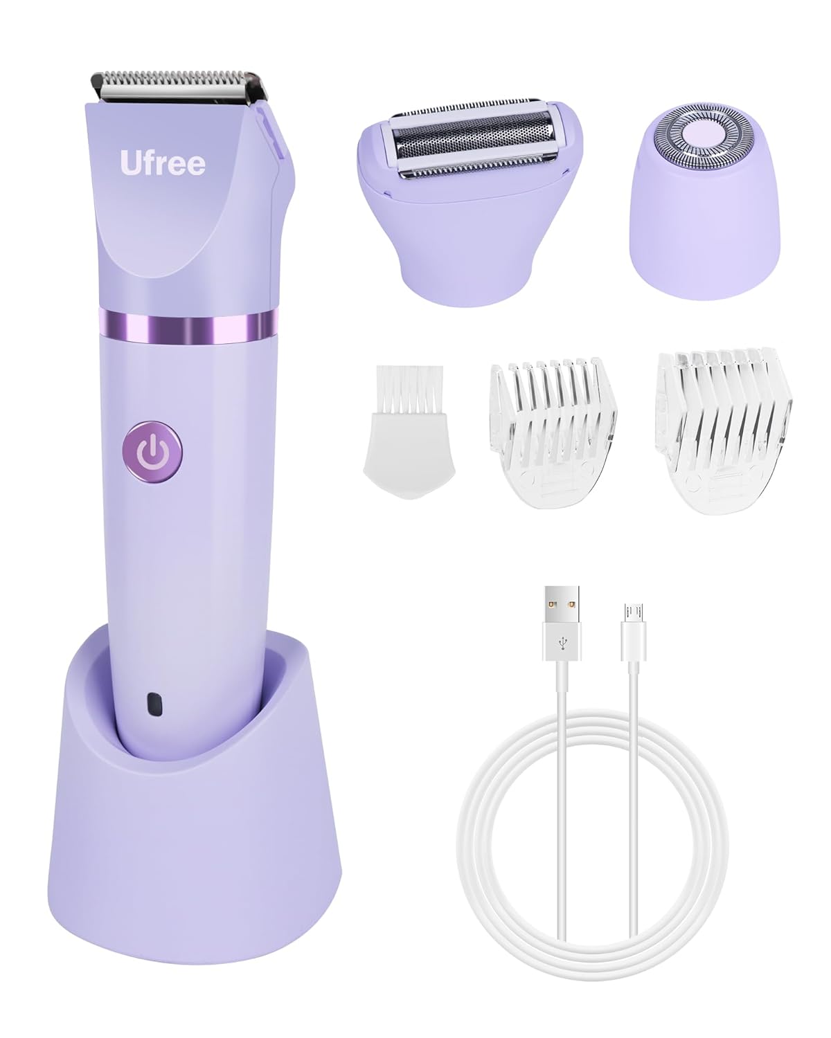 Electric Bikini Trimmer for Women - Waterproof Rechargeable Razor with Ceramic Blade | Personal Groomer for Legs & Pubic Hair - Purple