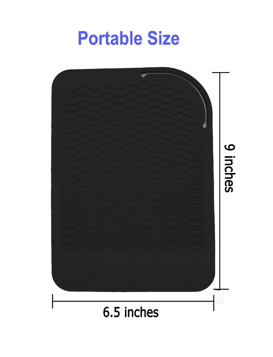 Heat Resistant Mat for Curling Irons & Flat Irons - Food Grade Silicone, 9" x 6.5", Black