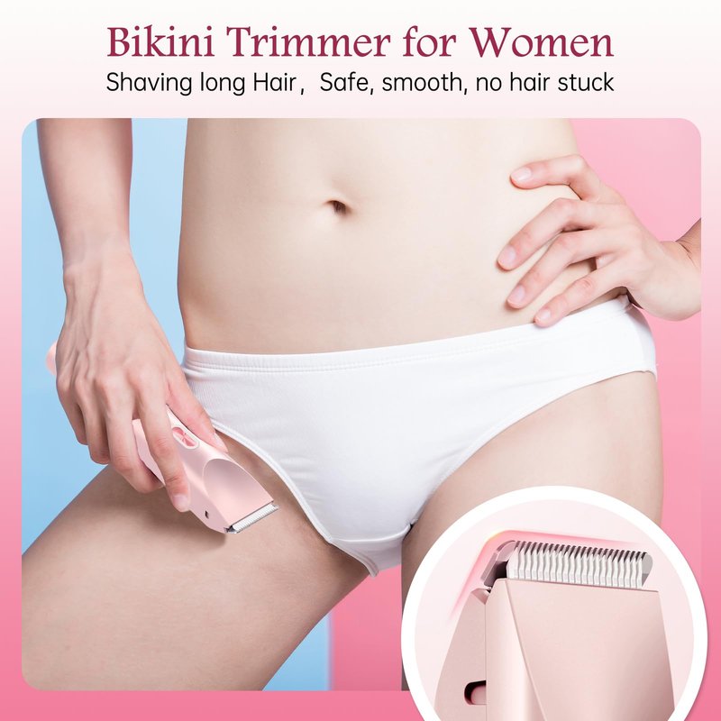 Bikini Trimmer for Women, 2 in 1 Dual Head Womens Electric Shaver, IPX7 Waterproof Electric Razors for Women Pubic Hair, Painless Hair Removal for Face, Body & Intimate Areas (Pink)