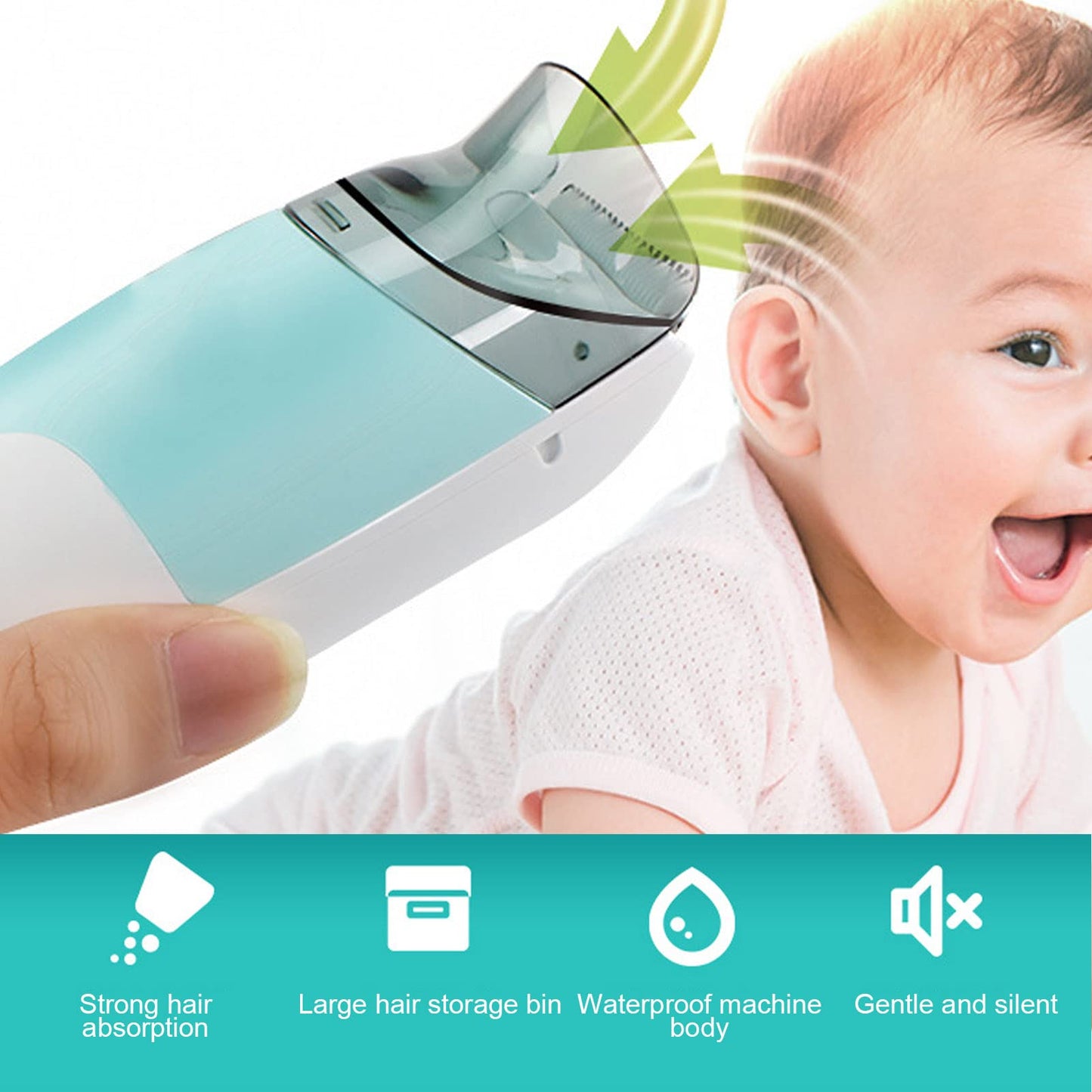 Agatige Baby Hair Clipper, Professional Vacuum Auto Sucking Electric Hair Clippers with Trimmer Guide Comb Haircut Rechargeable Cordless Hair Cutting Machine for Infants & Kids