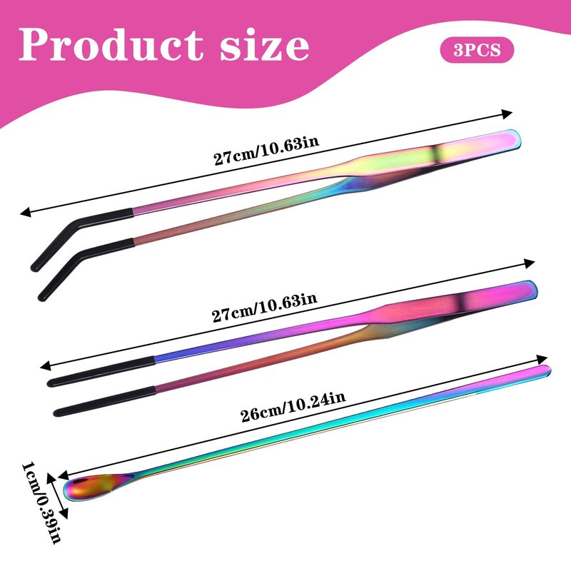 LXUEJIE 3PCS Stainless Steel Reptile Feeding Tongs with Rubber Tip, 10.6" Straight Curved Long Tweezers, Extra Long Aquarium Tweezers for Bearded Dragons, Lizards, Terrarium Tank Supplies