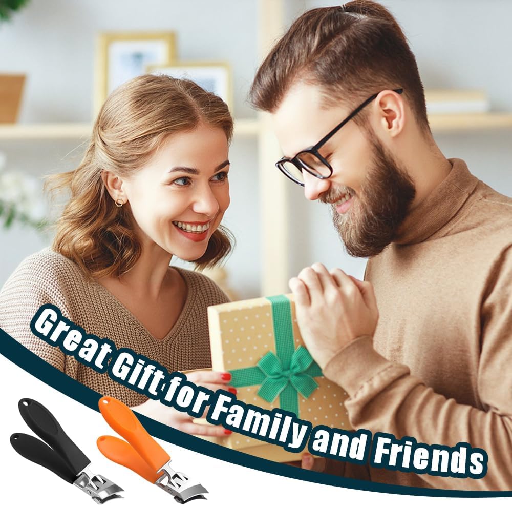 Wide Jaw Opening Anti-Splash Slanted Nail Clipper - Curved Fingernail & Toenail Clippers for Thick Nails | Black & Orange